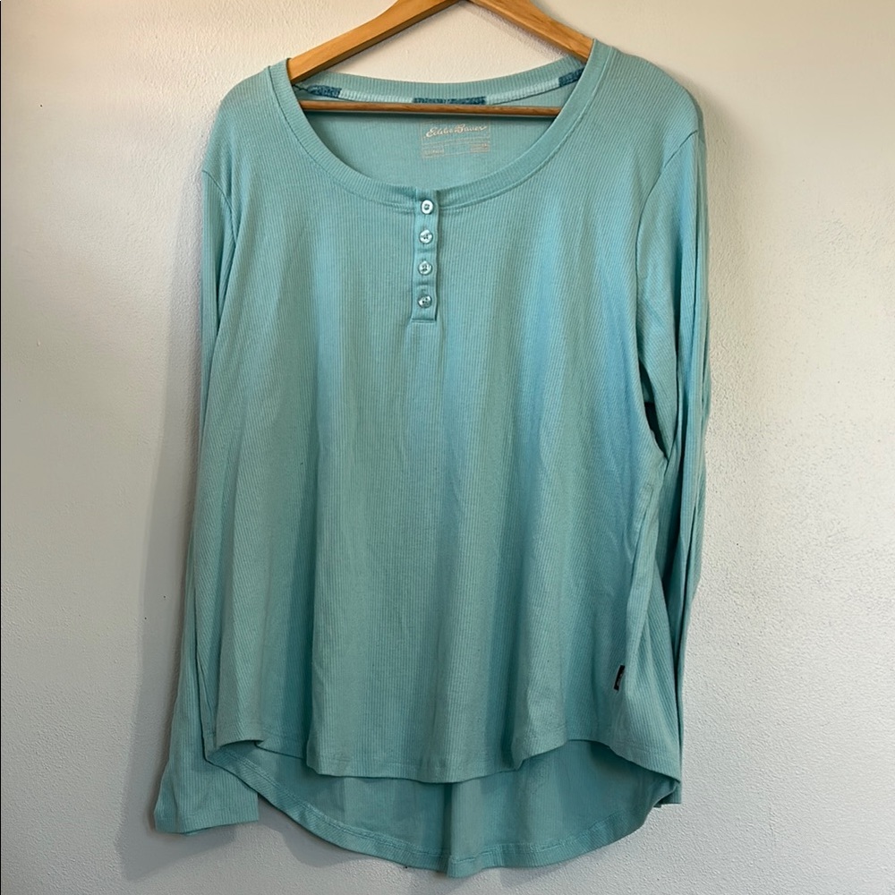 Eddie Bauer Green Relaxed Long Sleeve Polo Top